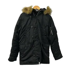 ALPHA INDUSTRIES(アルファ) ブルゾン サイズM メンズ 黒×ライトブラウン 長袖/ジップアップ/中綿/フェイクファー着脱可/冬のサムネイル
