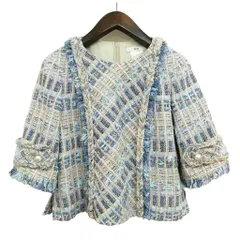 ルネ Rene 21SS MALHIA KENT マリアケント ツイード プルオーバー トップス ジャケット コサージュ付き 美品 34 ブルーのサムネイル