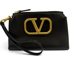 極美品☆VALENTINO ヴァレンティノ XW2P0X38ZXL Vロゴ レザー ZIP UP 化粧ポーチ ブラック ゴールド金具 イタリア製 レディースのサムネイル