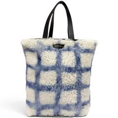 極美品□MARNI マルニ SHMQ0027Q1 ムートン 牛革 ロゴパッチ トートバッグ ブラック ホワイト ブルー イタリア製 正規品 メンズ 保存袋付のサムネイル