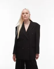 エイソス レディース アウター ジャケット・ブルゾン ブレザー ASOS DESIGN double breasted oversized blazer Black ブラックのサムネイル