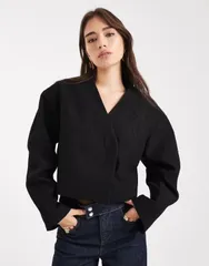 エイソス レディース アウター ジャケット・ブルゾン クロップド ブレザー ASOS DESIGN cropped textured blazer black ブラックのサムネイル