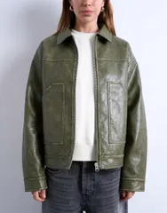 トップショップ レディース アウター ジャケット・ブルゾン レザー フェイクレザー ジャケット Topshop faux leather zip up jacket with patch pocketのサムネイル
