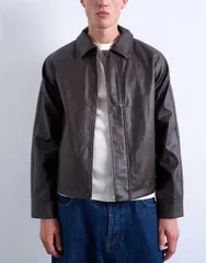 トップマン メンズ アウター ジャケット・ブルゾン レザー フェイクレザー ジャケット Topman faux leather dressy jacket Burgundy バーガンディのサムネイル