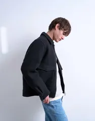 トップマン メンズ アウター ジャケット・ブルゾン ウール Topman wool blend zip up shacket in dark DARK GRAY グレーのサムネイル