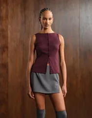 エイソス レディース トップス タンクトップ リブ ASOS DESIGN wide neck ribbed button through tank top in plum Fig プラムのサムネイル