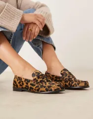 エイソス レディース シューズ スリッポン・ローファー プリント ギャザー ASOS DESIGN Mayfair premium ruched loafers in leopard print HAのサムネイル