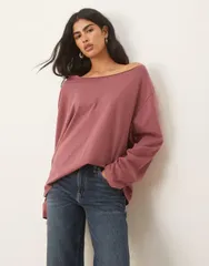 エイソス レディース トップス Tシャツ ASOS DESIGN off the shoulder long sleeve tee in dark rose Dark roseのサムネイル
