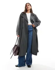 エイソス レディース アウター コート ASOS Curve ASOS DESIGN Curve soft tailored trench in charcoal Charcoal チャコールのサムネイル