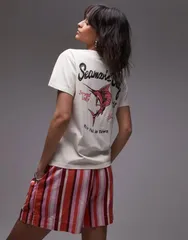 トップショップ レディース トップス Tシャツ プリント グラフィック Topshop graphic Seamans Bay back print boxy tee in ecru ECRU エクリのサムネイル
