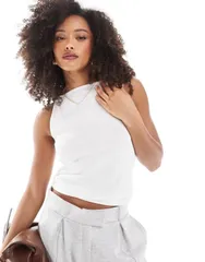 エイソス レディース トップス タンクトップ ハイネック ベスト ASOS DESIGN high neck vest White ホワイトのサムネイル