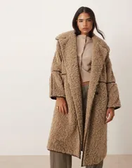 エイソス レディース アウター コート ASOS DESIGN longline shearling coat in oatmeal Oatmeal オートミールのサムネイル