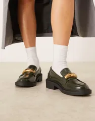 エイソス レディース シューズ スリッポン・ローファー ローファー ASOS DESIGN Mistral trim detail loafers Moss green グリーンのサムネイル