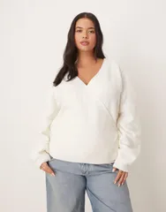 エイソス レディース アウター カーディガン ニット ASOS Curve ASOS DESIGN Curve knit wrap cardigan in cream Cream クリームのサムネイル