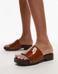 トップショップ レディース シューズ サンダル レザー Topshop Harley leather wooden clogs in tan TAN タンのサムネイル