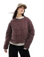 エイソス レディース アウター ジャケット・ブルゾン キルティング クロップド ジャケット ASOS DESIGN cropped collarless quilted jacket in chocoのサムネイル