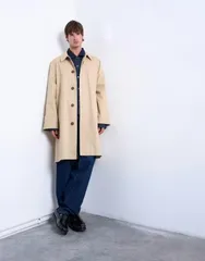トップマン メンズ アウター コート コットン Topman cotton canvas overcoat in stone STONE ストーンのサムネイル