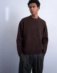 トップマン メンズ アウター ニット・セーター リラックスフィット クルーネック Topman relaxed fit knit crew neck sweater BROWN ブラウンのサムネイル