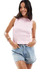 エイソス レディース トップス タンクトップ ASOS DESIGN irregular shirred tank in baby PINK ピンクのサムネイル