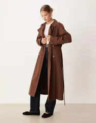 エイソス レディース アウター コート ASOS DESIGN longline trench coat in chocolate Chocolate チョコレートのサムネイル