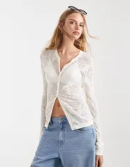 エイソス レディース アウター カーディガン シアー レース ASOS DESIGNeat fit sheer lace cardigan White ホワイトのサムネイル