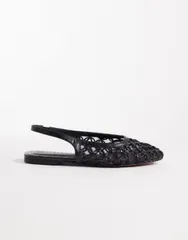 エイソス レディース シューズ パンプス ASOS DESIGN Lure woven detailing slingback ballet flats Black ブラックのサムネイル