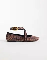 エイソス レディース シューズ パンプス ASOS DESIGN Leash crosstrap ballet flats in leopard アニマルのサムネイル