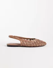 エイソス レディース シューズ パンプス ASOS DESIGN Lure woven detailing slingback ballet flats in taupe トープのサムネイル