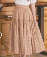 08-461 ▲AC【未使用品】Areeam アリーム 婦人服 チェックギャザーティアードスカート キュート系 ベージュ  送料無料のサムネイル