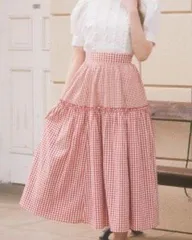 08-464 ▲AC【未使用品】Areeam アリーム 婦人服 チェックギャザーティアードスカート キュート系 レッド  送料無料のサムネイル
