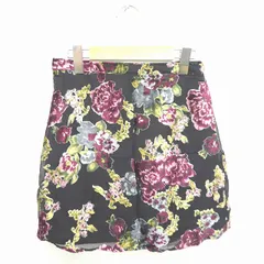 トップショップ TOPSHOP スカート 台形 ミニ 花柄 ベロア バックジップ 36 黒 紫 ブラック パープル /TT21のサムネイル