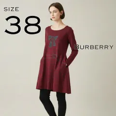 【美品】BURBERRY BLUE LABELバーバリーブルーレーベル リボンデザイン ウールチュニック ワンピース 体形カバー バックタックプリーツ 38(M)チェリーレッド 【古着】【中古】【送料無料】のサムネイル