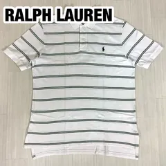 【良好】【y2k】POLO BY RALPH LAUREN ポロバイラルフローレン 刺繍ポニー ボーダー 半袖ポロシャツ サイズLL  ホワイト×グリーン 鹿の子 インパクト21 着丈76.5cm 肩幅47cm 身幅(脇下)57cm 袖丈27cm【古着】のサムネイル
