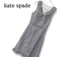 kate spade NEW YORK ケイトスペード レディース ノースリーブ ワンピース カラー ネイビー 紺 白 ボーダー フリル Vネック コットン 100% 0 XS S ケイトスペードジャパン 正規品 フレア  綺麗目 カジュアル 274TY
