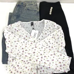 【衣類まとめ売り3点セット】シーイン SHEIN ボレロ デニム ジーパン スカート ボトムス 花柄 ブルー系 ブラック ウォッシュ加工 レディースのサムネイル