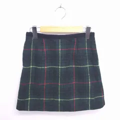 ビーミングバイビームス B:MING LIFE STORE by BEAMS 台形 スカート ミニ チェック ウール混 厚手 バックジップ S グリーン ネイビー 緑 紺 /TT35のサムネイル