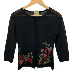 Sybilla(シビラ) カーディガン サイズ40 XL レディース美品  - 黒×カーキ×マルチ 七分袖/刺繍/フラワー(花)のサムネイル
