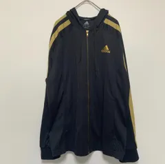 adidas アディダス ジップアップパーカー ジャージ Mサイズ メッシュ ゴールドライン 黒×金 刺繍 Climalite ジャンパー 薄手 上着のサムネイル