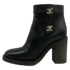 CHANEL(シャネル) ショートブーツ 36 C レディース - G31285 黒×シルバー ココマーク/シルバー金具/ターンロック レザーのサムネイル
