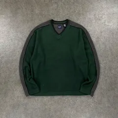 2000's OLD GAP オールドギャップ フリース トレーナー プルオーバー Vネック サイドライン 緑×灰 アーカイブ メンズのサムネイル