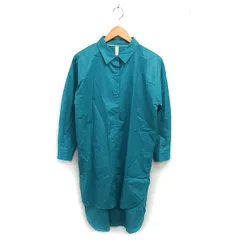 キュー Q ロング シャツ ブラウス ステンカラー バックロング コットン 綿 長袖 2 エメラルドグリーン /NT24のサムネイル