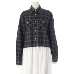 ミュウミュウ バージンウール チェック 金ボタン クロップド ジャケット 長袖 ロゴ MK1907 ブラック ネイビー グリーン 40【中古】のサムネイル