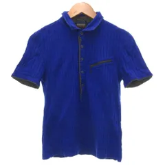 ニコルクラブフォーメン NICOLE CLUB FOR MEN 美品 ポロシャツ 半袖 46 ポロカラー カラーワイヤー ストライプ柄 ドット柄 切替 青 ブルー 黒 ブラック 白 ホワイト /KB ■ECF007のサムネイル
