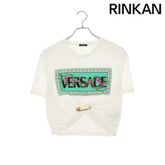 ヴェルサーチェ  1004162 セーフティピン装飾スパンコールロゴプリントTシャツ レディース 36のサムネイル