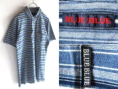 BLUE BLUE ブルーブルー ロゴピスネーム コットン天竺 胸ポケット 半袖 ボーダー ポロシャツ 2/M インディゴ 藍色 日本製のサムネイル
