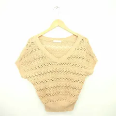 アフターオール after all ニット セーター 透け編み Vネック ラメ 半袖 M ベージュ 茶 /TT5のサムネイル