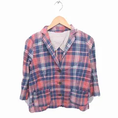 シュカ Shuca テーラード ジャケット チェック 背抜き 薄手 七分袖 M ネイビー ピンク 紺 /TT17のサムネイル