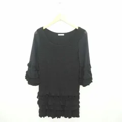 ベアトリス BEATRICE ワンピース ニット ひざ丈 フリル 袖透け感 プルオーバー 七分袖 38 黒 ブラック /TT12のサムネイル