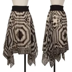ジャンポールゴルチエ マイユファムJean Paul GAULTIER MAILLE FEMME シルクフロッキープリントリブウエストスカート 黒ベージュSのサムネイル