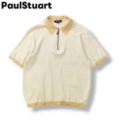 ポールスチュアート PaulStuart ハーフジップ ボーダー ポロシャツ LL ホワイト x ベージュ メンズのサムネイル